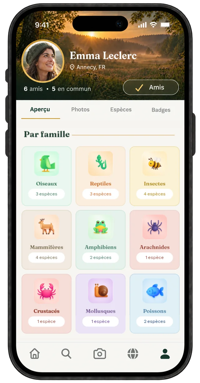 Les neuf familles d’un profil, avec le nombre d’espèces observées